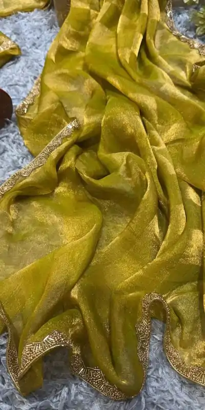 Yellow Chiffon Pattern Hand Work Lace Saree