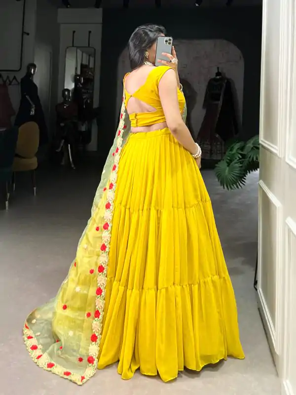 Yellow Georgette Plain Lehenga Choli - Image 3