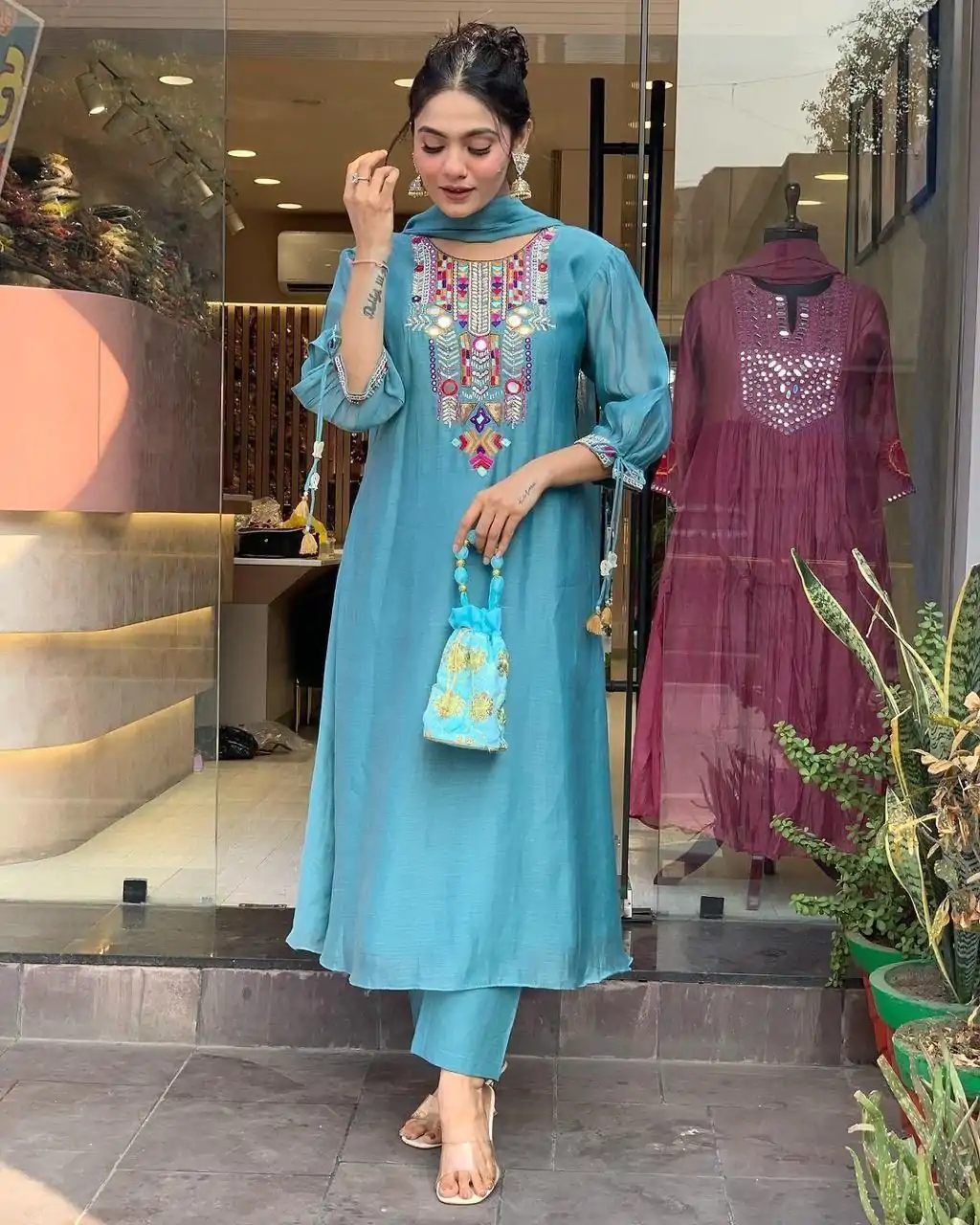 MF 748 Blue Color Chanderi Silk With Mirror Work Embroidery Salwar Suit Casual, Wedding, Party, Festive, Events Etc.4-6 Working Days@ 1599/-only | Jump Suits, Salwar suit, Casual Suits, Creative suits, Designer Suits, Palazzo Suits, Party Wear Suits, Patiala Suits, Straight Suits