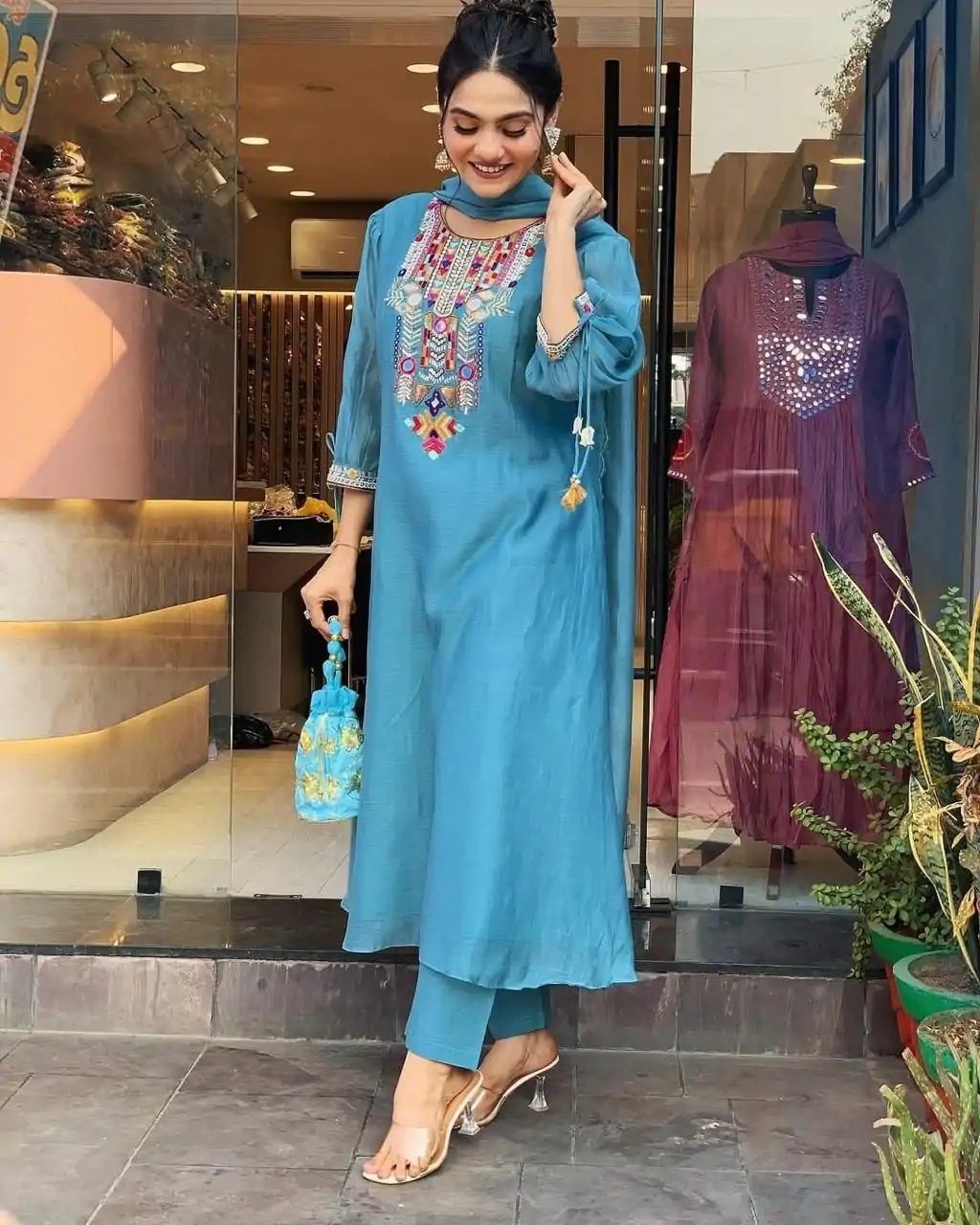 MF 748 Blue Color Chanderi Silk With Mirror Work Embroidery Salwar Suit Casual, Wedding, Party, Festive, Events Etc.4-6 Working Days@ 1599/-only | Jump Suits, Salwar suit, Casual Suits, Creative suits, Designer Suits, Palazzo Suits, Party Wear Suits, Patiala Suits, Straight Suits