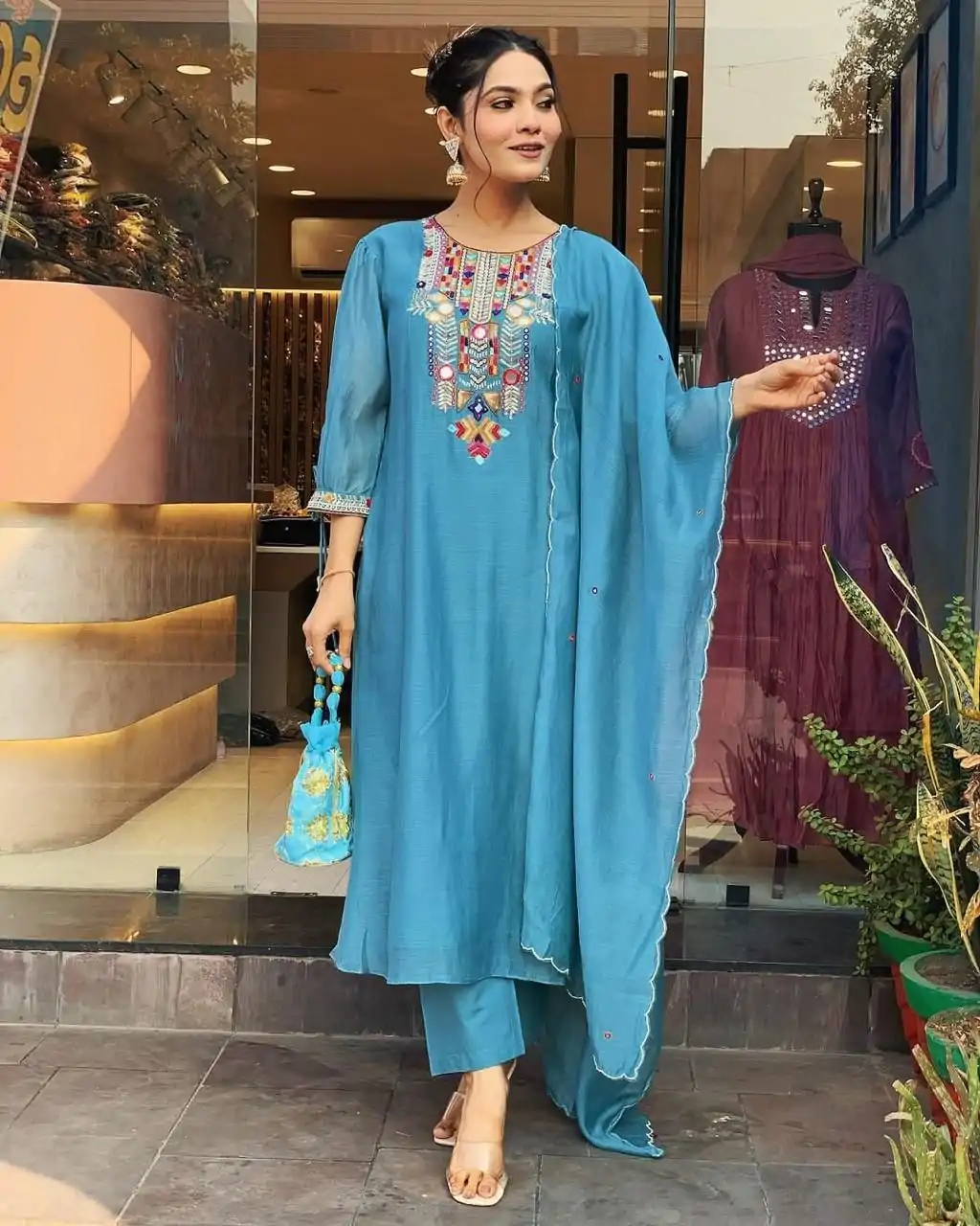 MF 748 Blue Color Chanderi Silk With Mirror Work Embroidery Salwar Suit Casual, Wedding, Party, Festive, Events Etc.4-6 Working Days@ 1599/-only | Jump Suits, Salwar suit, Casual Suits, Creative suits, Designer Suits, Palazzo Suits, Party Wear Suits, Patiala Suits, Straight Suits