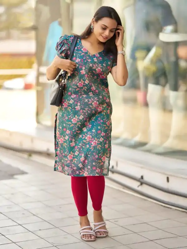Blue Simmer Silk Office Wear Printed Kurti