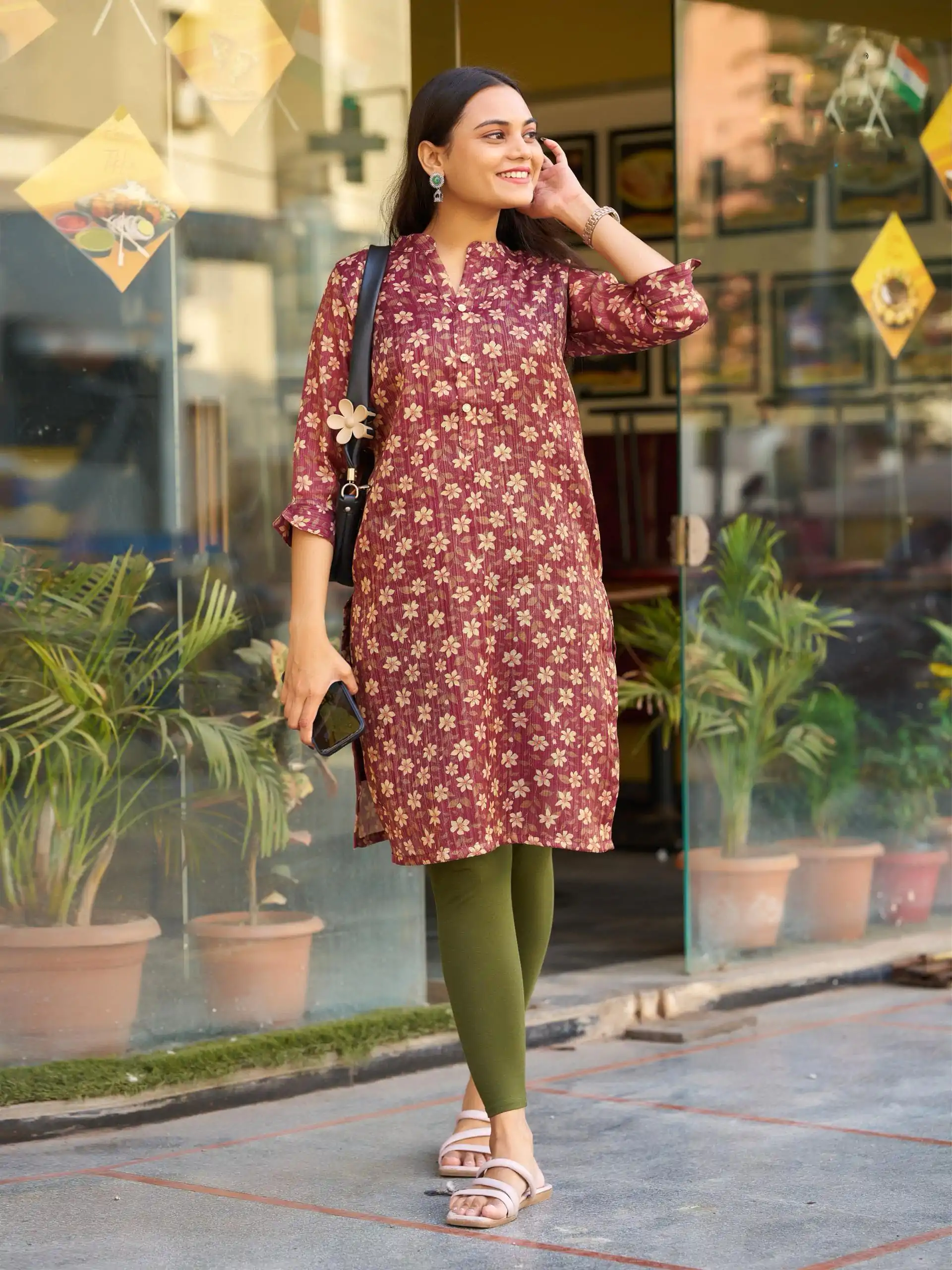 INLI Rashmika Marron Color Simmer Silk Office Wear Printed Kurti Casual, Wedding, Party, Festive, Events Etc. Expected Delivery 4-6 Working Days @1399/- | Kurti, Bollywood Kurti, Creative Kurtis, Designer Kurti, Party Wear Kurti, Selfie Kurti