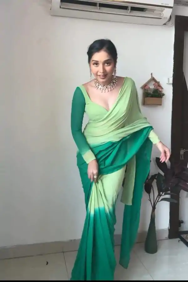 Pista And Green Georgette Silk Multi Combination All Over The Saree - Image 7