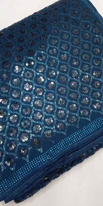 Dark Blue Georgette Dual Sequins Embroidery Sequins Work Saree