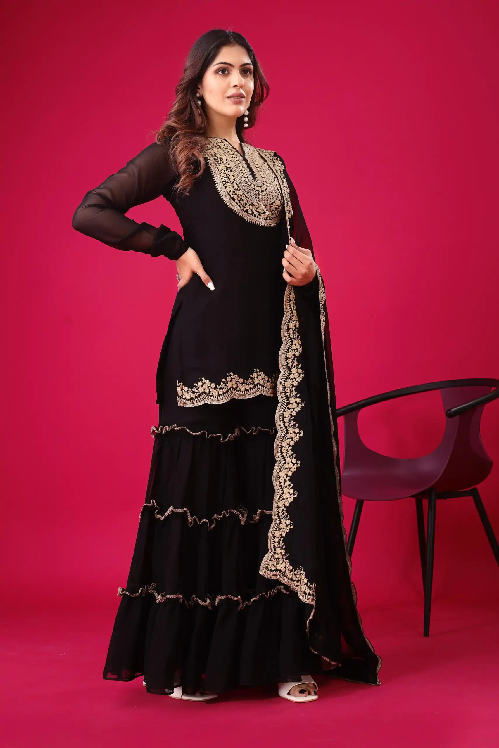 SRK 5236 Black Color Faux Georgette With Embroidery Sequence Work Salwar Suit , Wedding, Party, Festive, Events Etc.4-6 Working Days@ 2099/-only | Jump Suits, Salwar suit, Casual Suits, Creative suits, Designer Suits, Palazzo Suits, Party Wear Suits, Patiala Suits, Straight Suits