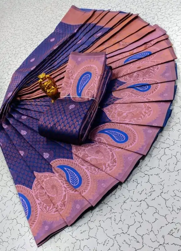 Wonderful Blue Color Soft Litchi Silk contrast border weaving design Saree