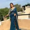 Wonderful Peacock Blue Color Georgette Sequence Work Lace With Peiping Saree
