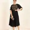 Aglow Black Color Georgette Butti Embroidery Thread Work Gown
