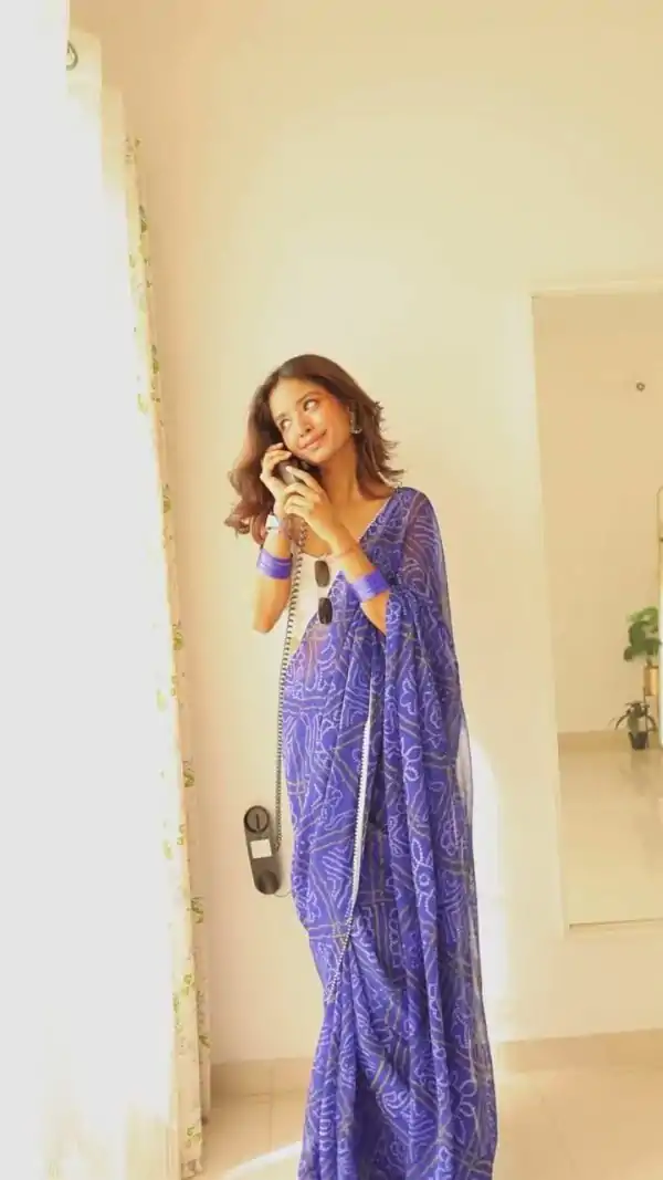 Blue Soft Georgette Silk Bandhani Design Saree - Image 3