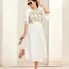 Aglow White Color Georgette Butti Embroidery Thread Work Gown