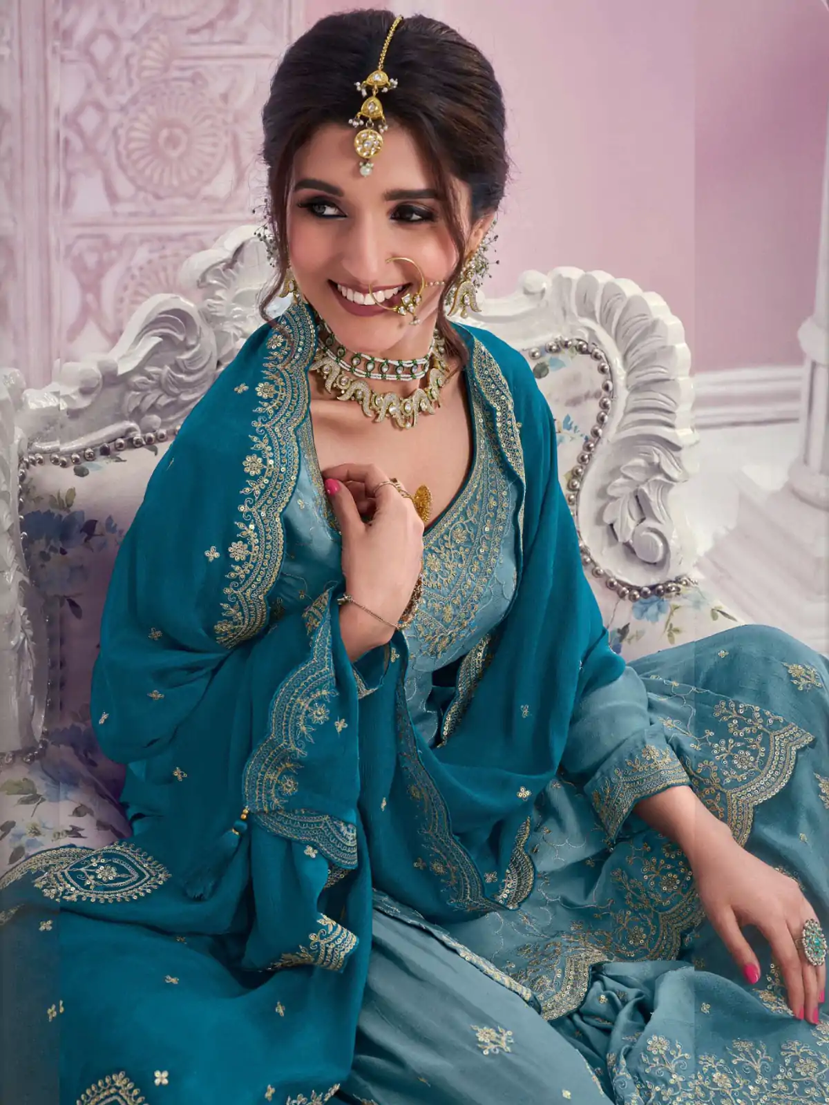 FC 69541 Blue Color Chinon Multi Coding Work Salwar Suit Casual, Wedding, Party, Festive, Events Etc.4-6 Working Days@ 2749/-only | Jump Suits, Salwar suit, Casual Suits, Creative suits, Designer Suits, Palazzo Suits, Party Wear Suits, Patiala Suits, Straight Suits