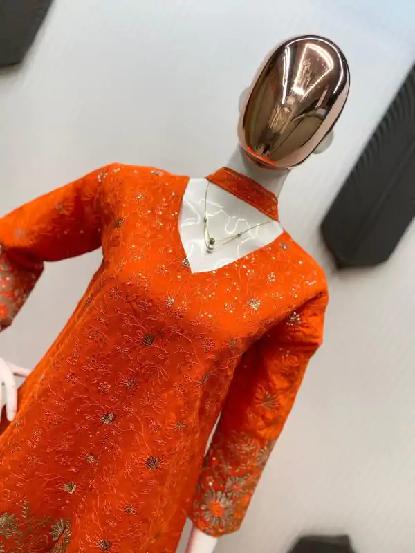 Orange Georgette Sequence Embroidery Work Salwar Suit - Image 3