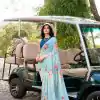 Amazing Sky blue Color Weightless Marble Floral Printed Saree
