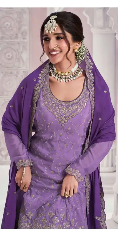 Amazing Violet Color Chinon Multi Coding Work Salwar Suit