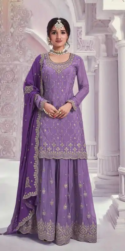 Amazing Violet Color Chinon Multi Coding Work Salwar Suit