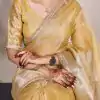 Attractive Gold Color Tissue Shimmer Zari Weaving Work Saree