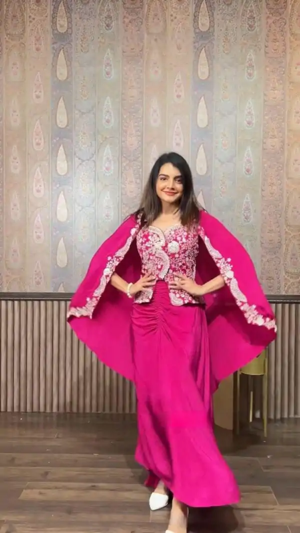 Pink Chinon Sequence Embroidery Work Dhoti Suit - Image 5