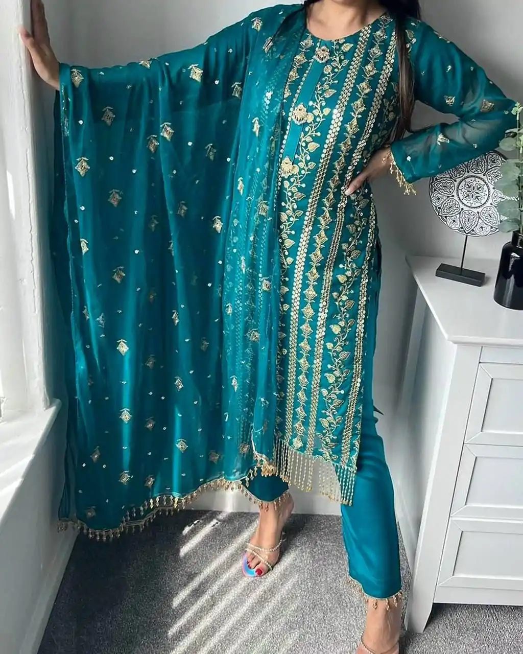 ND 5001 Blue Color Chinon Silk With Embroidery Work Salwar Suit Casual, Wedding, Party, Festive, Events Etc.4-6 Working Days@ 1899/-only | Jump Suits, Salwar suit, Casual Suits, Creative suits, Designer Suits, Palazzo Suits, Party Wear Suits, Patiala Suits, Straight Suits
