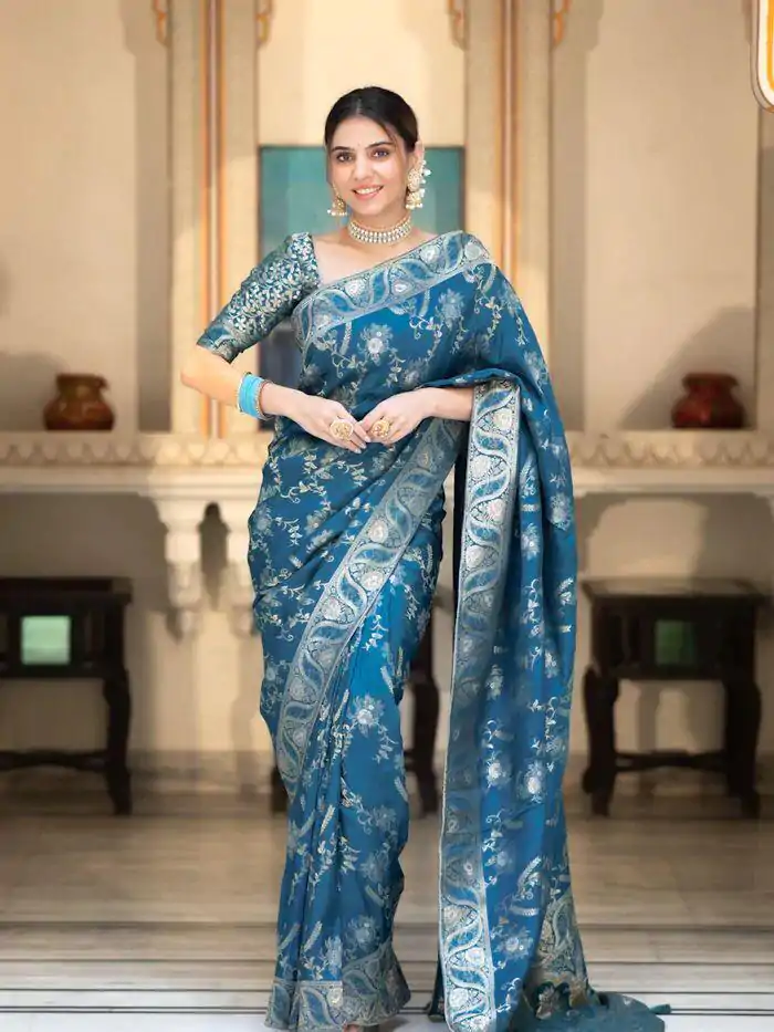 MB 494 Blue Color Soft Litchi Silk All Over Weaving Saree Casual, Wedding, Festive, Events . Expected Delivery  4-6 Working Days @1199/- only                                                                                                                                             | Sarees, Bollywood Sarees, Creative Sarees, Designer Sarees, Embroidered Sarees, Ethnic Saree, Modern Digital sarees, Party Wear Sarees