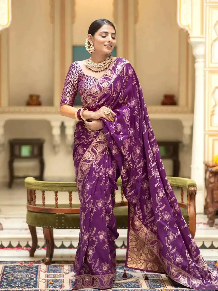 MB 494 Dark Purple Color Soft Litchi Silk All Over Weaving Saree Casual, Wedding, Festive, Events . Expected Delivery  4-6 Working Days @1199/- only                                                                                                                                             | Sarees, Bollywood Sarees, Creative Sarees, Designer Sarees, Embroidered Sarees, Ethnic Saree, Modern Digital sarees, Party Wear Sarees