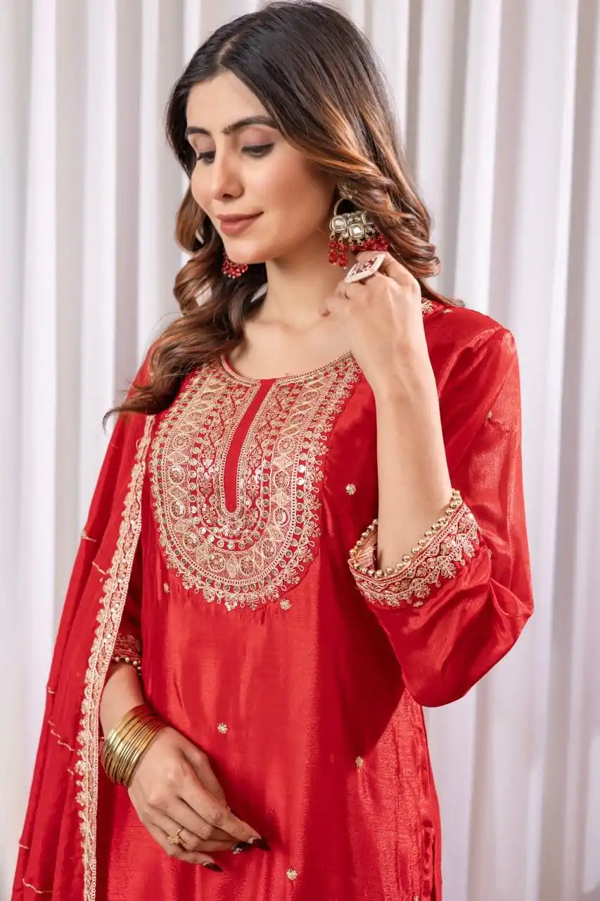 DC G89 Red Color Chinon Thread Sequence Work Salwar Suit Casual, Wedding, Festive, Events . Expected Delivery  4-6 Working Days @1999/- only      | Jump Suits, Salwar suit, Casual Suits, Creative suits, Designer Suits, Palazzo Suits, Party Wear Suits, Patiala Suits, Straight Suits