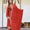 Bright Red Color Georgette With Embroidery Work Salwar Suit