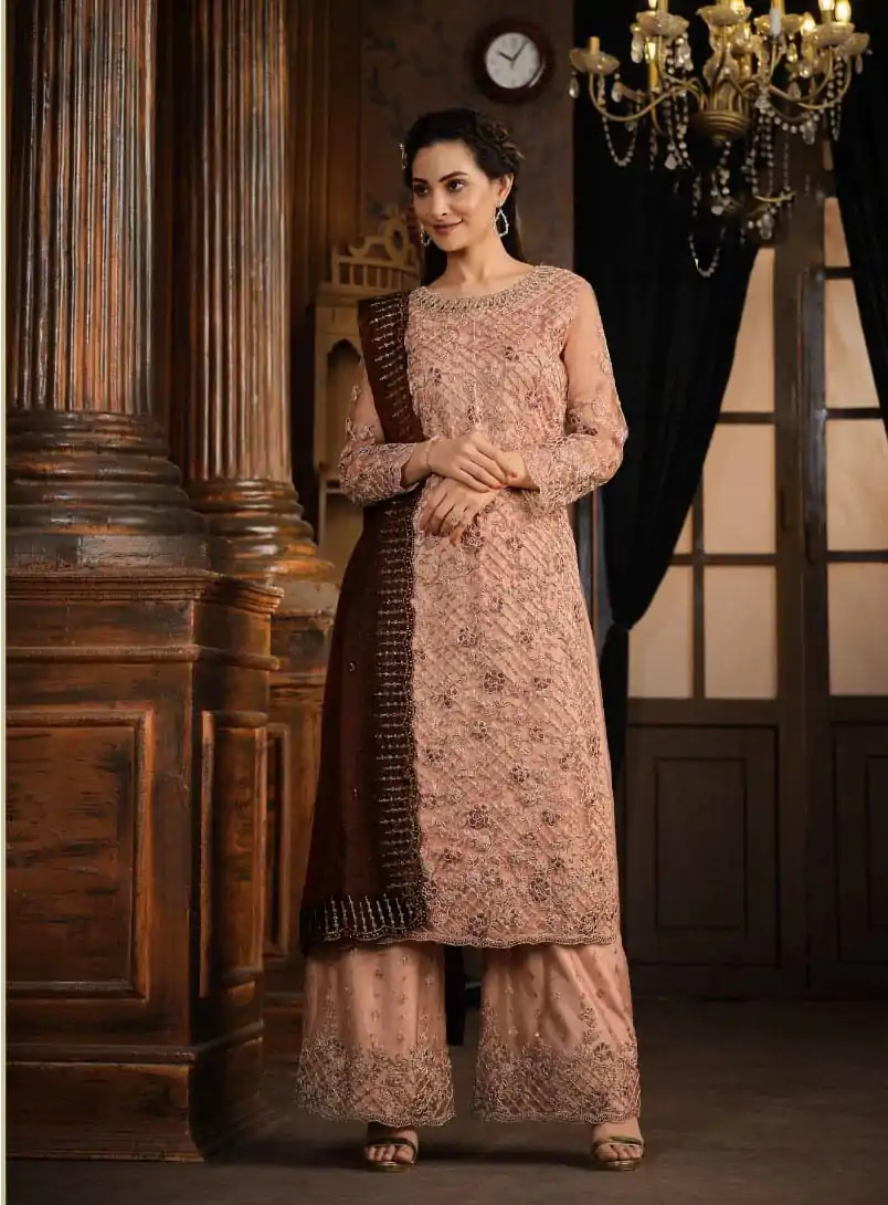 FC 5391 Peach Color Net With Coding Sequence Work Salwar Suit Casual, Wedding, Party, Festive, Events Etc.4-6 Working Days@ 2699/-only | Jump Suits, Salwar suit, Casual Suits, Creative suits, Designer Suits, Palazzo Suits, Party Wear Suits, Patiala Suits, Straight Suits