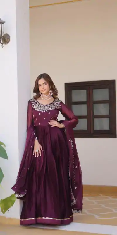 Classic Wine Color Burberry Silk Sequence Work Readmit Less Gown