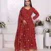 Cool Red Color Georgette Print With Lace Work Gown