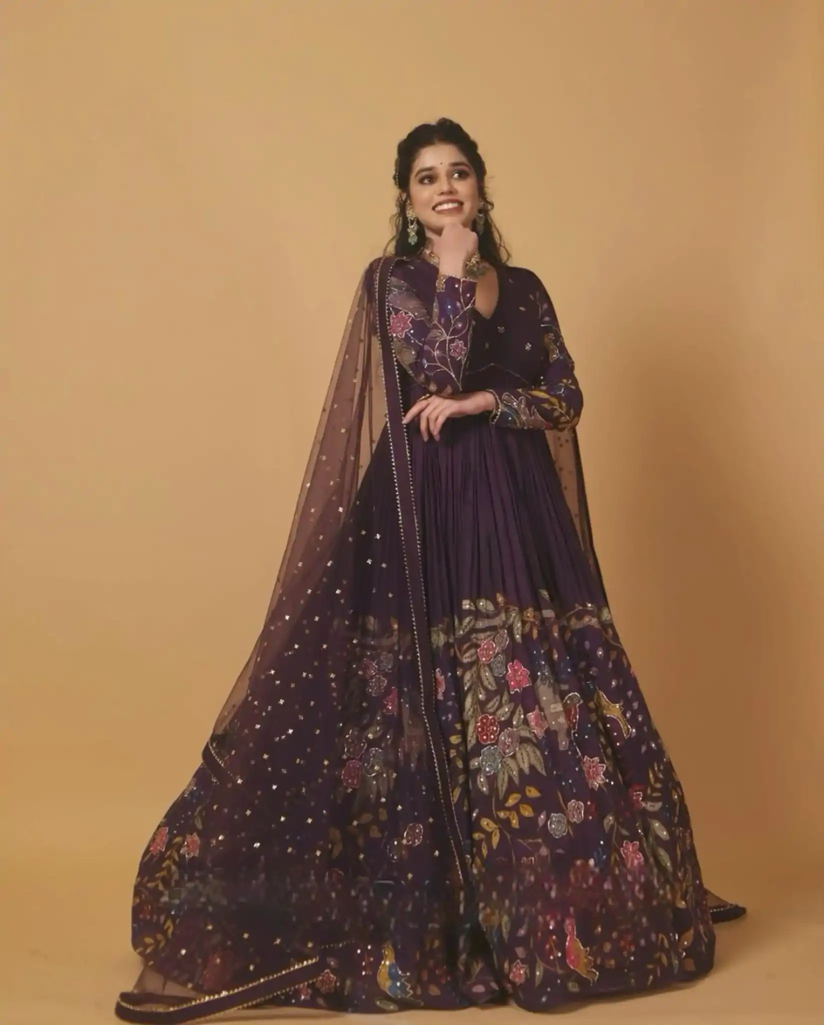 PC 469 Dark Purple Color Chinon Thread Sequence Work Gown Casual, Wedding, Party, Festive, Events Etc. Expected Delivery 4-6 Working Days @2029/- | Gowns, Bollywood Gowns, Creative Gowns, Designer Gowns, Embroidered Gowns, Party Wear Gowns