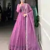 Purple Silver Glory Hotfix Sequins Thread Work Gown