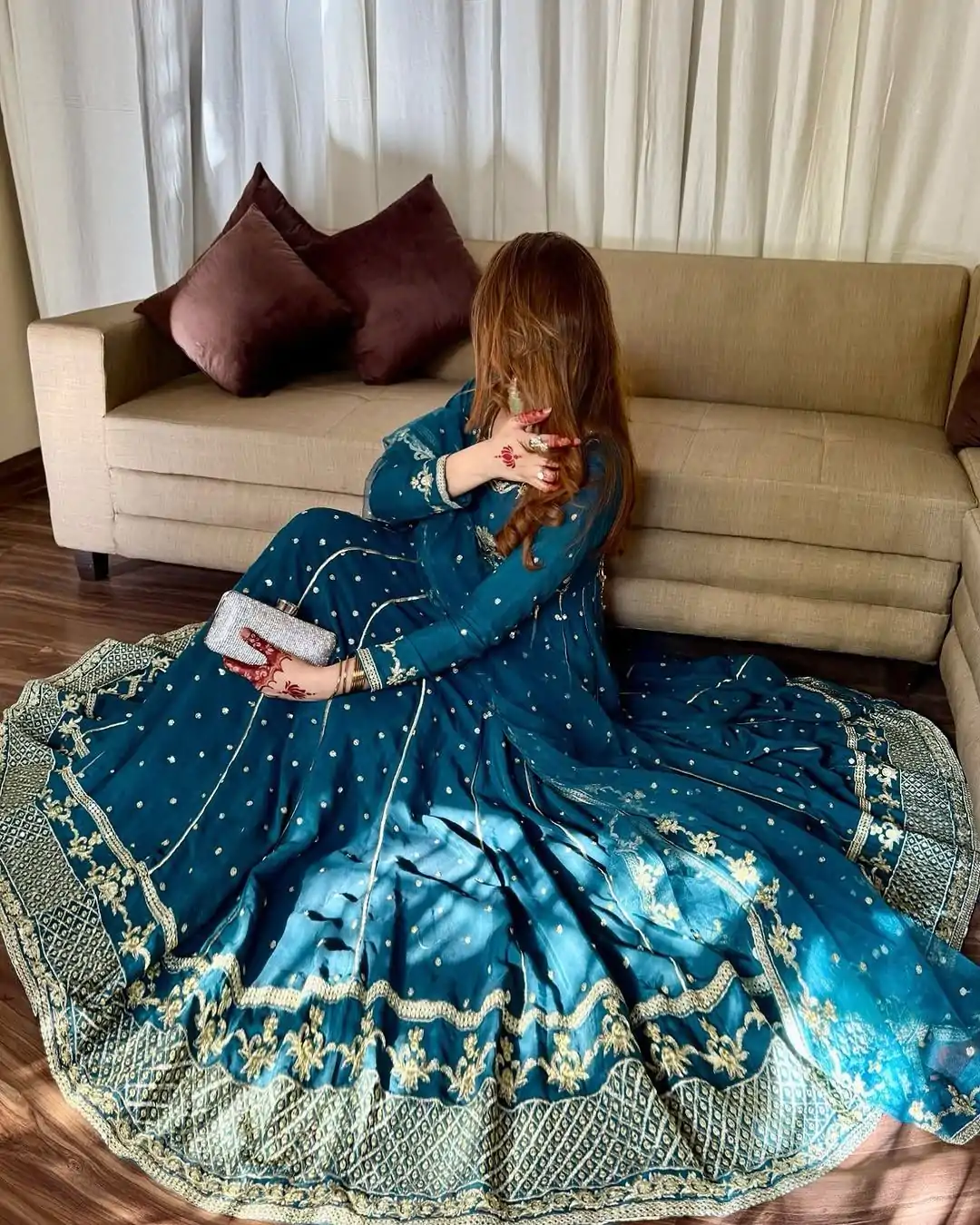 VLM 272 Rama Blue Color Star Georgette Embroidery Work Gown Casual, Wedding, Party, Festive, Events Etc. Expected Delivery 4-6 Working Days @2049/- | Gowns, Bollywood Gowns, Creative Gowns, Designer Gowns, Embroidered Gowns, Party Wear Gowns