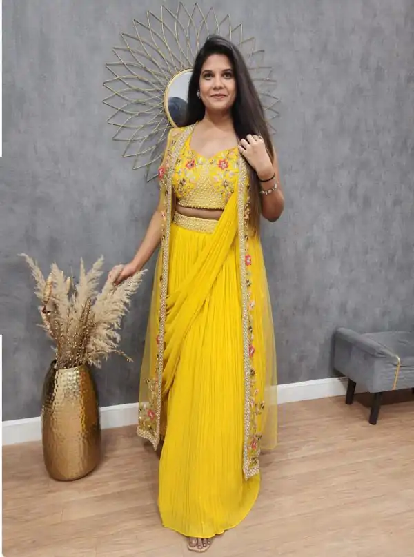 Yellow Georgette With Embroidery Lehenga Choli - Image 3