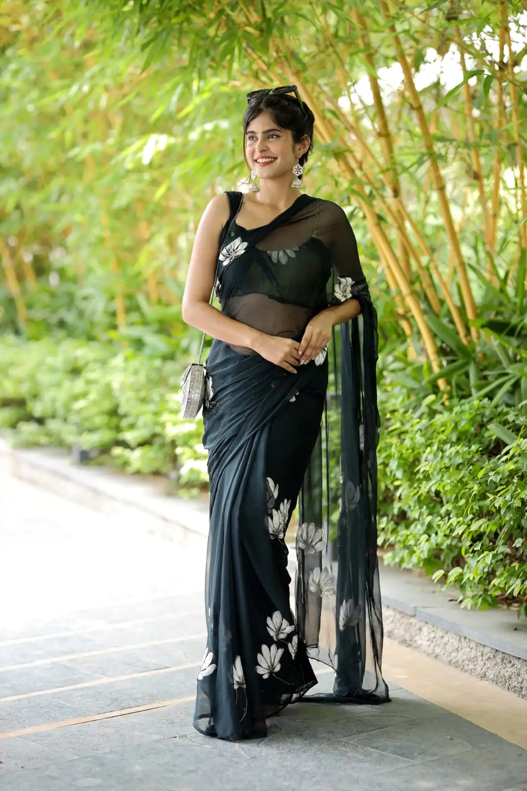 SC 411 Black Color Soft Georgette Silk All Over Saree Casual, Wedding, Festive, Events . Expected Delivery  4-6 Working Days @1599/- only                                                                                                                                           | Sarees, Bollywood Sarees, Creative Sarees, Designer Sarees, Embroidered Sarees, Ethnic Saree, Modern Digital sarees, Party Wear Sarees