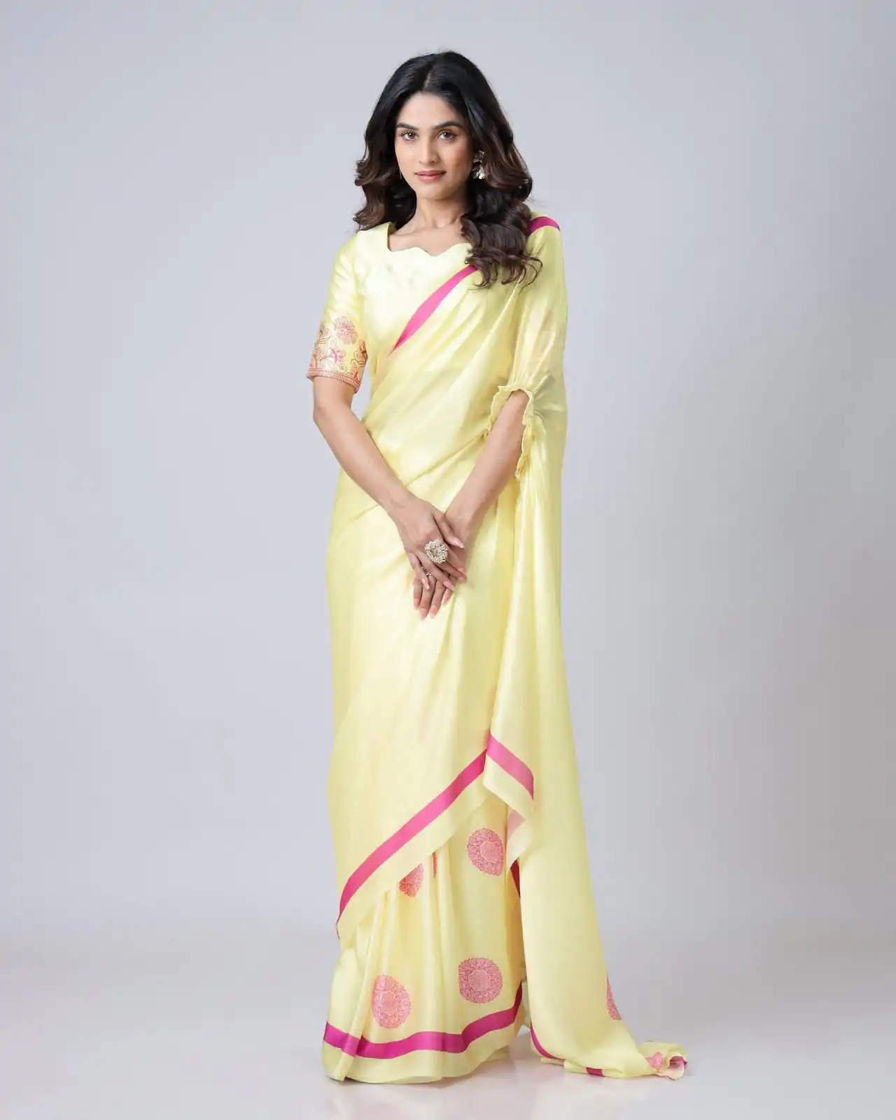 ST 1102B Lemon Yellow Color Japan Satin Digital Print Work Saree Casual, Wedding, Festive, Events . Expected Delivery  4-6 Working Days @1849/- only      | Sarees, Bollywood Sarees, Creative Sarees, Designer Sarees, Embroidered Sarees, Ethnic Saree, Modern Digital sarees, Party Wear Sarees