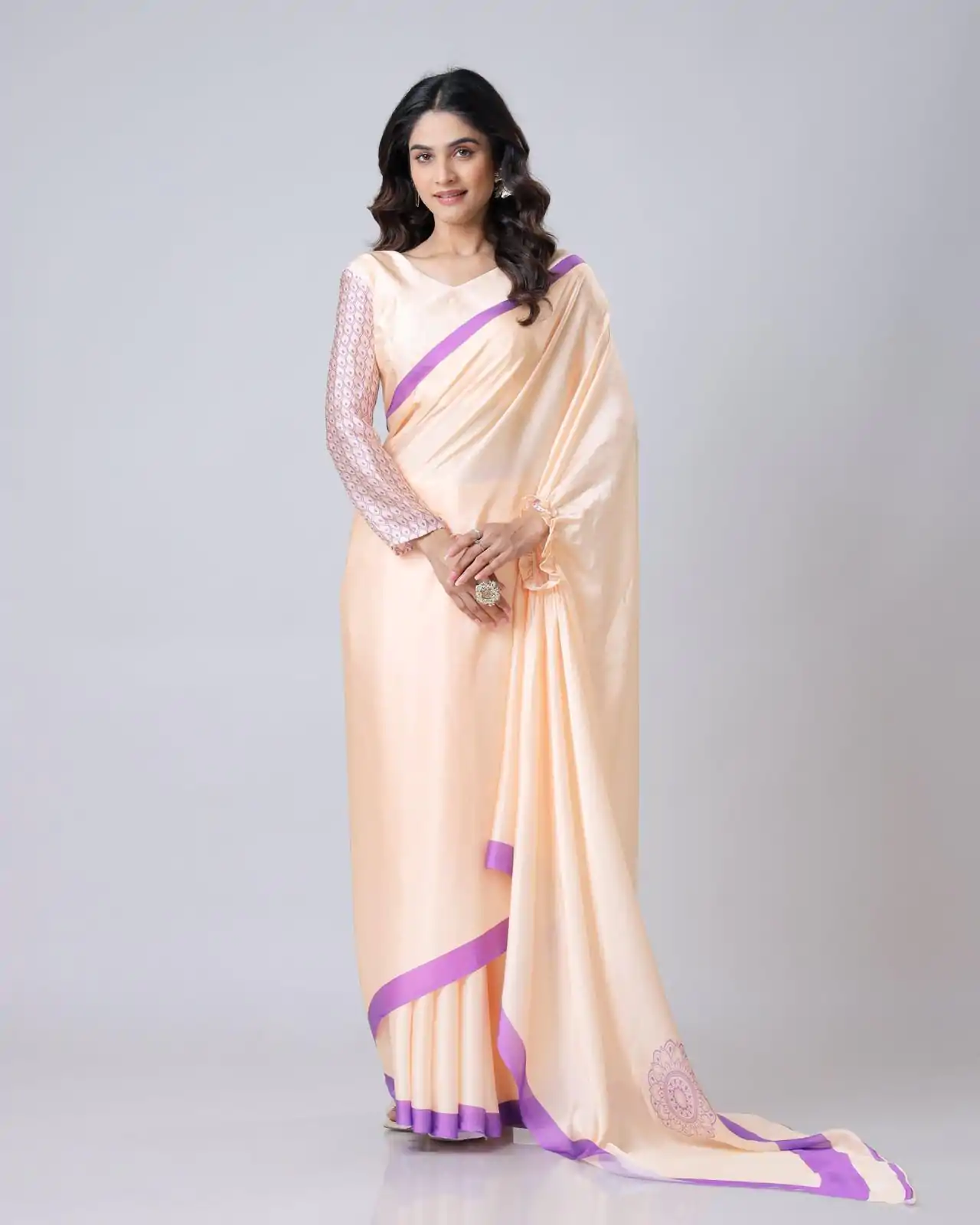ST 1102B Light Peach Color Japan Satin Digital Print Work Saree Casual, Wedding, Festive, Events . Expected Delivery  4-6 Working Days @1849/- only      | Sarees, Bollywood Sarees, Creative Sarees, Designer Sarees, Embroidered Sarees, Ethnic Saree, Modern Digital sarees, Party Wear Sarees