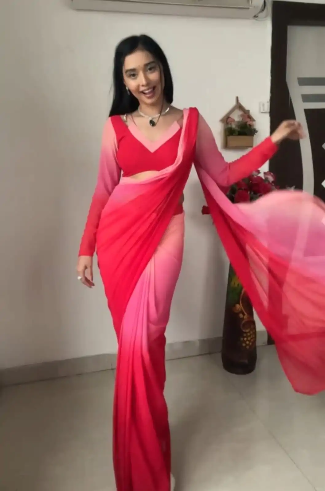  SC 226 Pink Red Color Soft Georgette Silk Ready To Wear Saree Casual, Wedding, Festive, Events . Expected Delivery  4-6 Working Days @1549/- only                                                                                                                                             | Sarees, Bollywood Sarees, Creative Sarees, Designer Sarees, Embroidered Sarees, Ethnic Saree, Modern Digital sarees, Party Wear Sarees