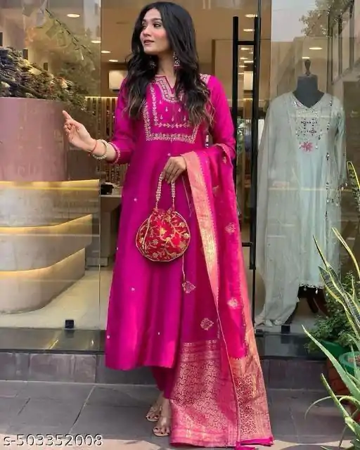 Rani Pink Roman Silk Coding Work Salwar Suit - Image 2
