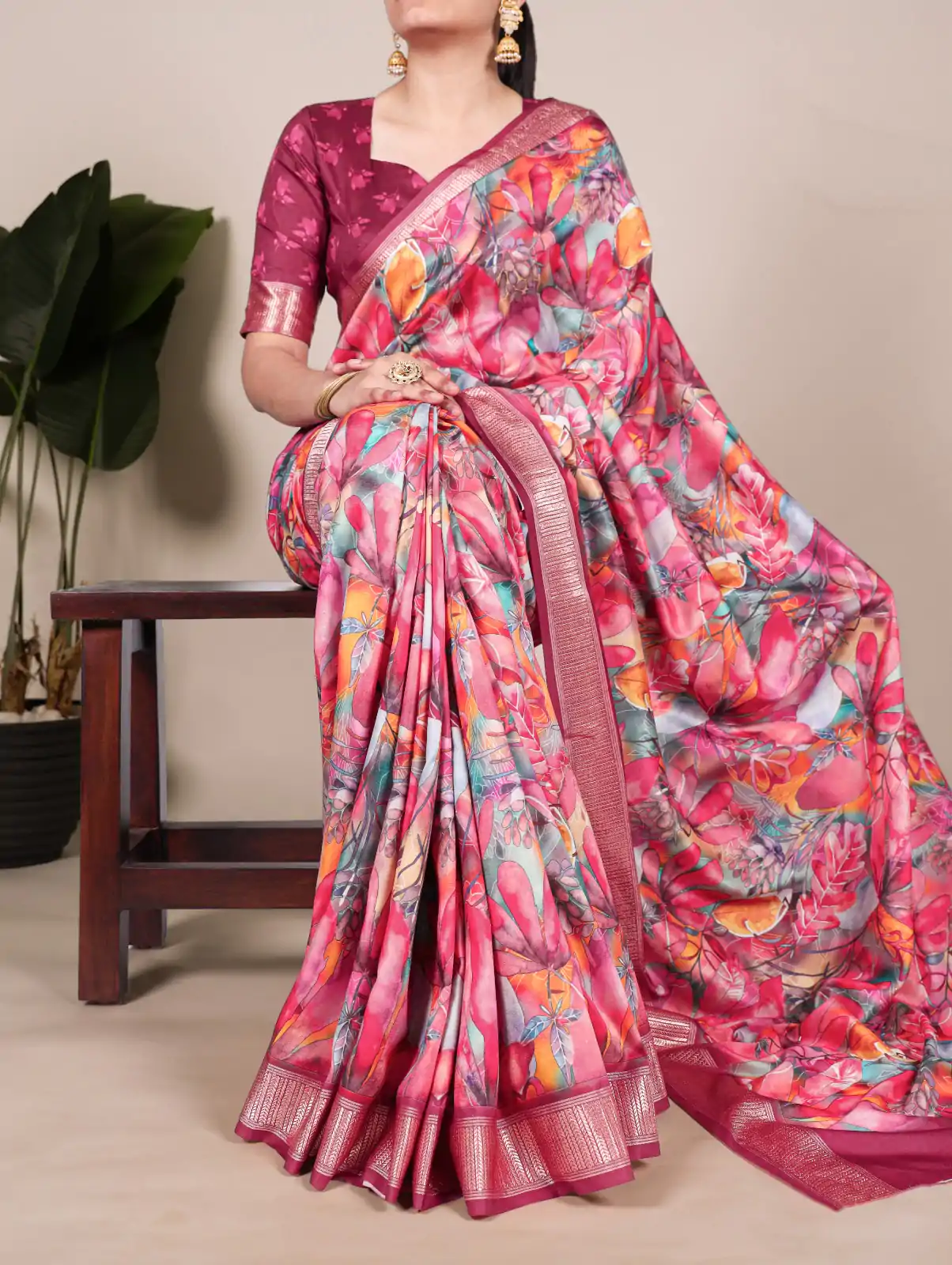YNF 7019 Rani Pink Color Tushar Silk With Viscose Border Printed Saree Casual, Wedding, Festive, Events . Expected Delivery  4-6 Working Days @1699/- only                                                                                                                                           | Sarees, Bollywood Sarees, Creative Sarees, Designer Sarees, Embroidered Sarees, Ethnic Saree, Modern Digital sarees, Party Wear Sarees