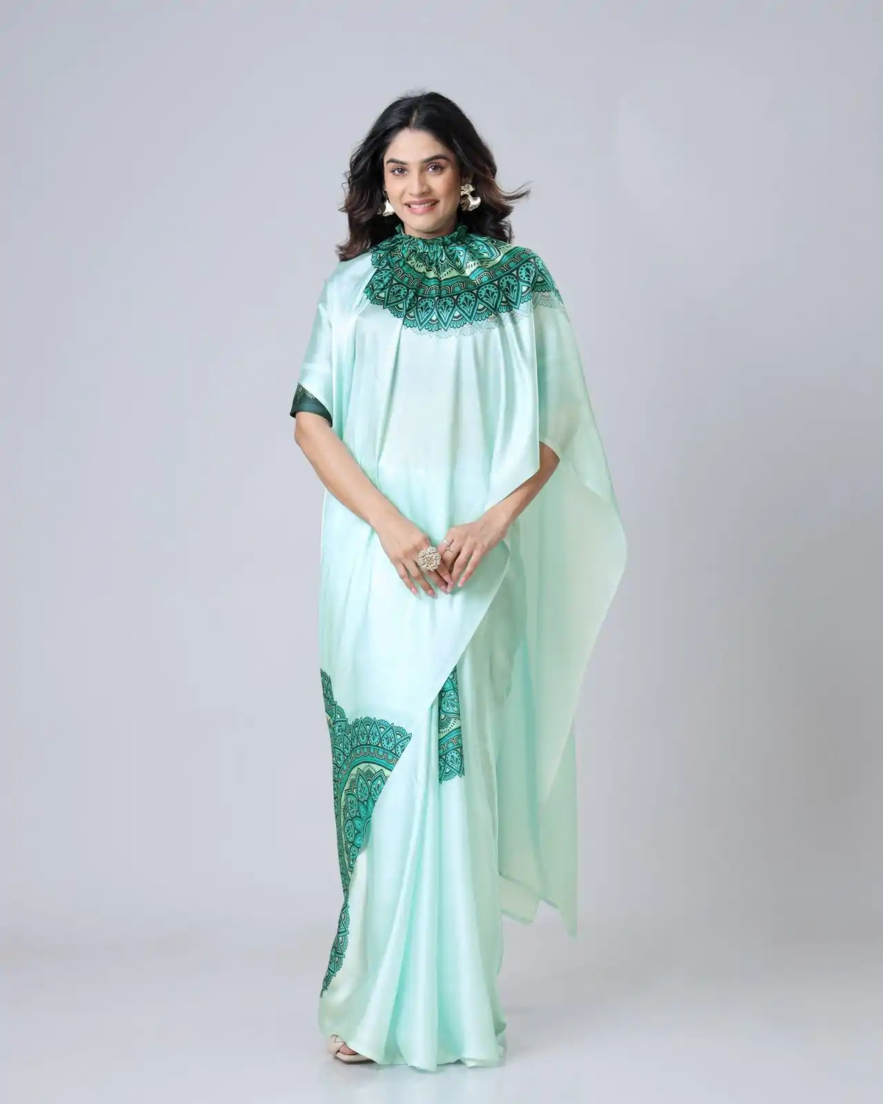 ST 1102B Sea Green Color Japan Satin Digital Print Work Saree Casual, Wedding, Festive, Events . Expected Delivery  4-6 Working Days @1849/- only      | Sarees, Bollywood Sarees, Creative Sarees, Designer Sarees, Embroidered Sarees, Ethnic Saree, Modern Digital sarees, Party Wear Sarees