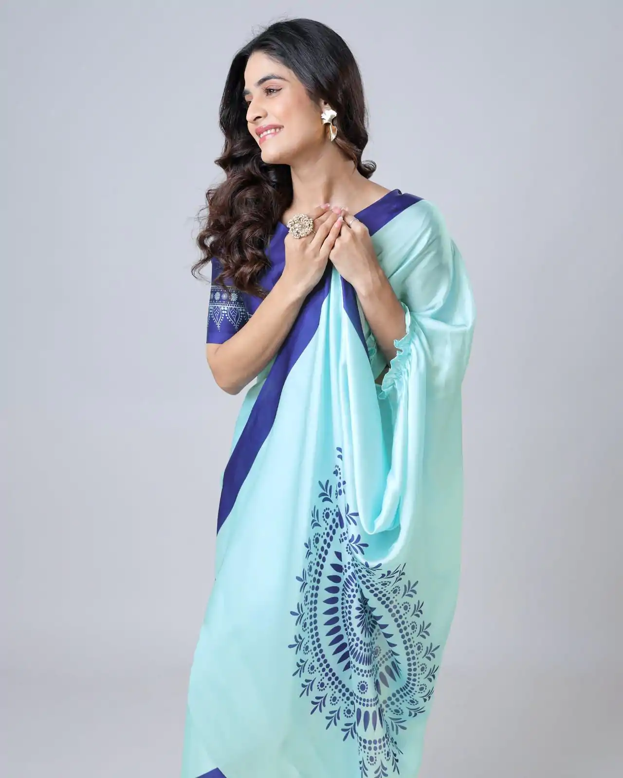 ST 1102B Sky Blue Color Japan Satin Digital Print Work Saree Casual, Wedding, Festive, Events . Expected Delivery  4-6 Working Days @1849/- only      | Sarees, Bollywood Sarees, Creative Sarees, Designer Sarees, Embroidered Sarees, Ethnic Saree, Modern Digital sarees, Party Wear Sarees