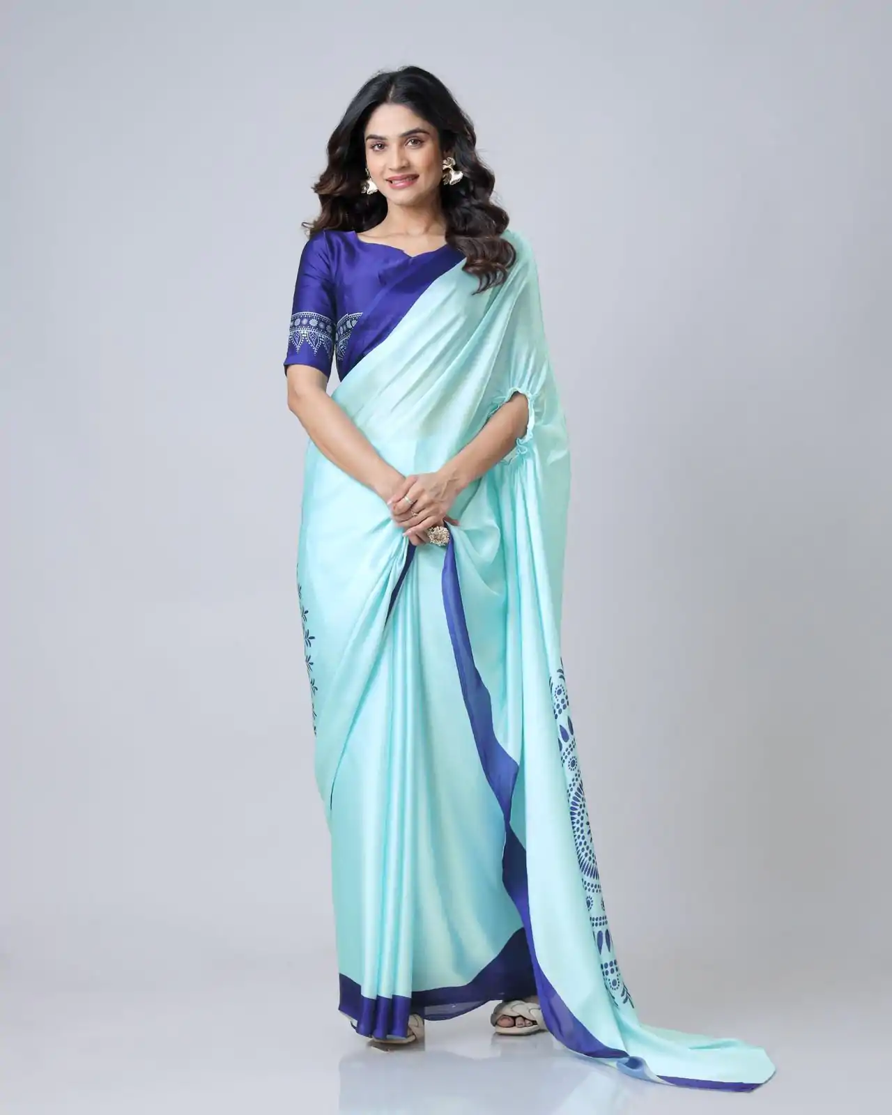 ST 1102B Sky Blue Color Japan Satin Digital Print Work Saree Casual, Wedding, Festive, Events . Expected Delivery  4-6 Working Days @1849/- only      | Sarees, Bollywood Sarees, Creative Sarees, Designer Sarees, Embroidered Sarees, Ethnic Saree, Modern Digital sarees, Party Wear Sarees