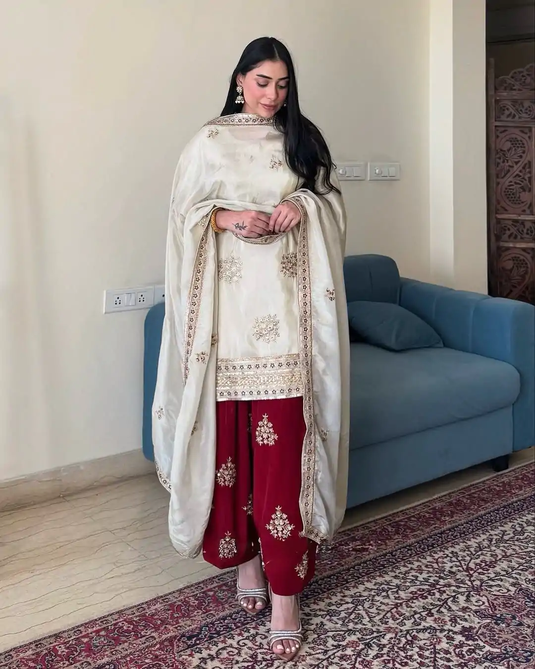 VLM 265 White Color Chinon Silk With Embroidery Work Salwar Suit Casual, Wedding, Party, Festive, Events Etc.4-6 Working Days@ 2049/-only | Jump Suits, Salwar suit, Casual Suits, Creative suits, Designer Suits, Palazzo Suits, Party Wear Suits, Patiala Suits, Straight Suits