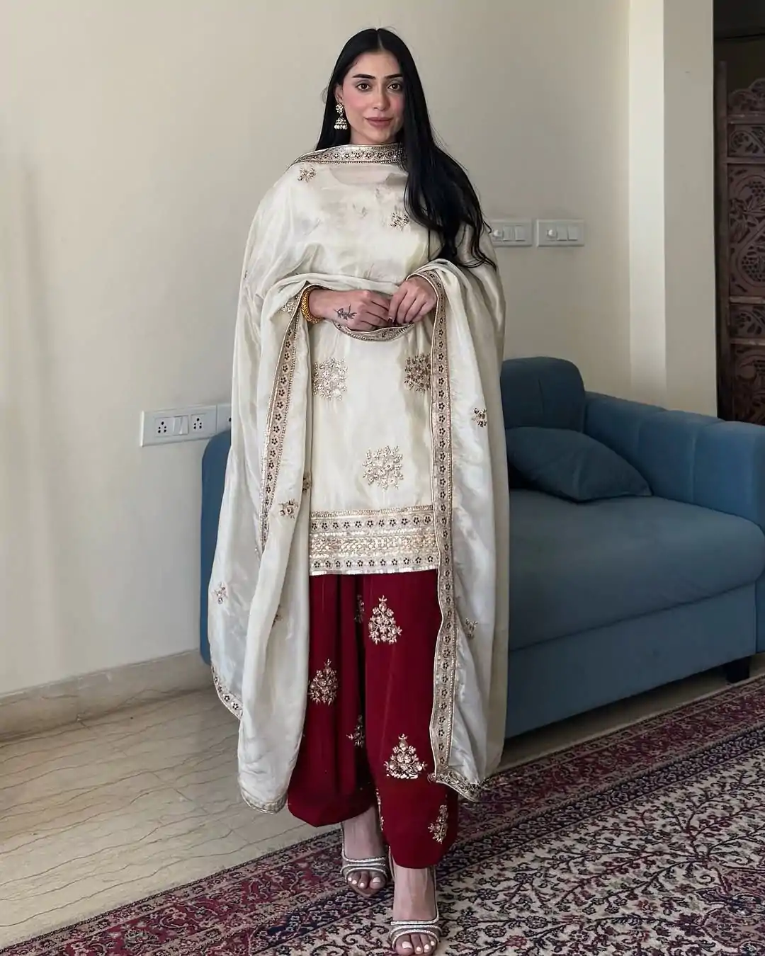 VLM 265 White Color Chinon Silk With Embroidery Work Salwar Suit Casual, Wedding, Party, Festive, Events Etc.4-6 Working Days@ 2049/-only | Jump Suits, Salwar suit, Casual Suits, Creative suits, Designer Suits, Palazzo Suits, Party Wear Suits, Patiala Suits, Straight Suits