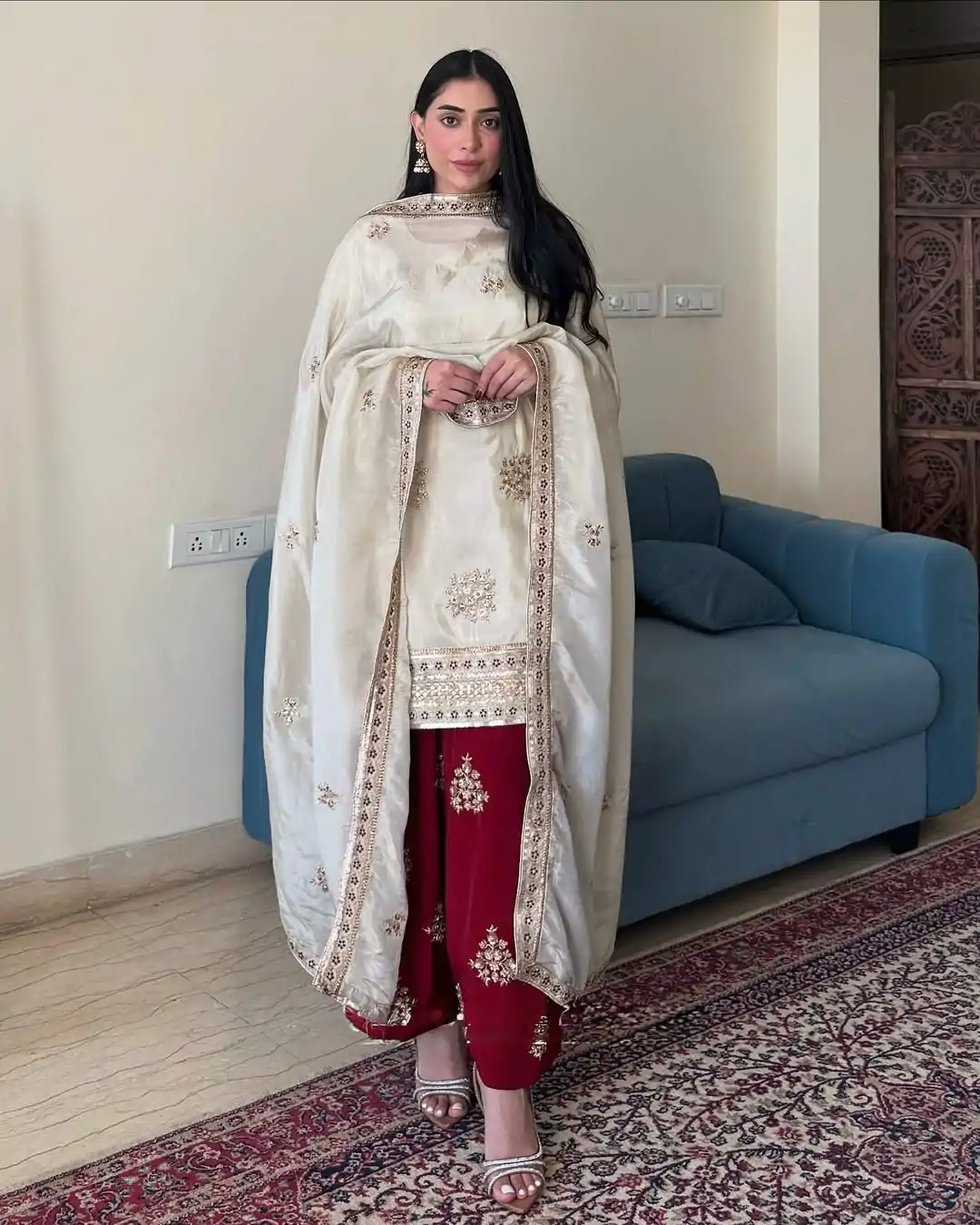 VLM 265 White Color Chinon Silk With Embroidery Work Salwar Suit Casual, Wedding, Party, Festive, Events Etc.4-6 Working Days@ 2049/-only | Jump Suits, Salwar suit, Casual Suits, Creative suits, Designer Suits, Palazzo Suits, Party Wear Suits, Patiala Suits, Straight Suits