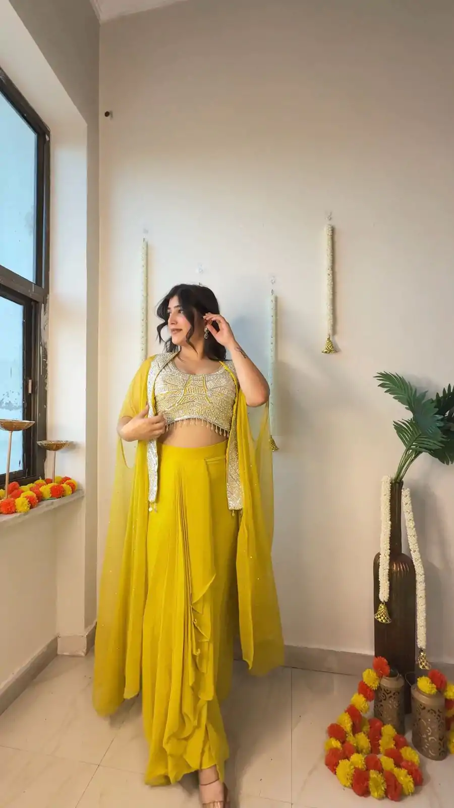 LG 1931 Yellow Color Georgette Sequence Work On Front Dhoti Suit Casual, Wedding, Festive, Events . Expected Delivery  4-6 Working Days @1999/- only      | Jump Suits, Salwar suit, Casual Suits, Creative suits, Designer Suits, Palazzo Suits, Party Wear Suits, Patiala Suits, Straight Suits