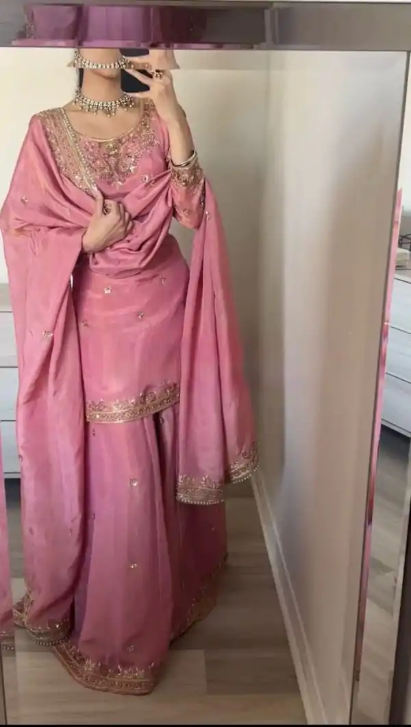 Peach Chinon Silk Sequence Work Salwar Suit - Image 3