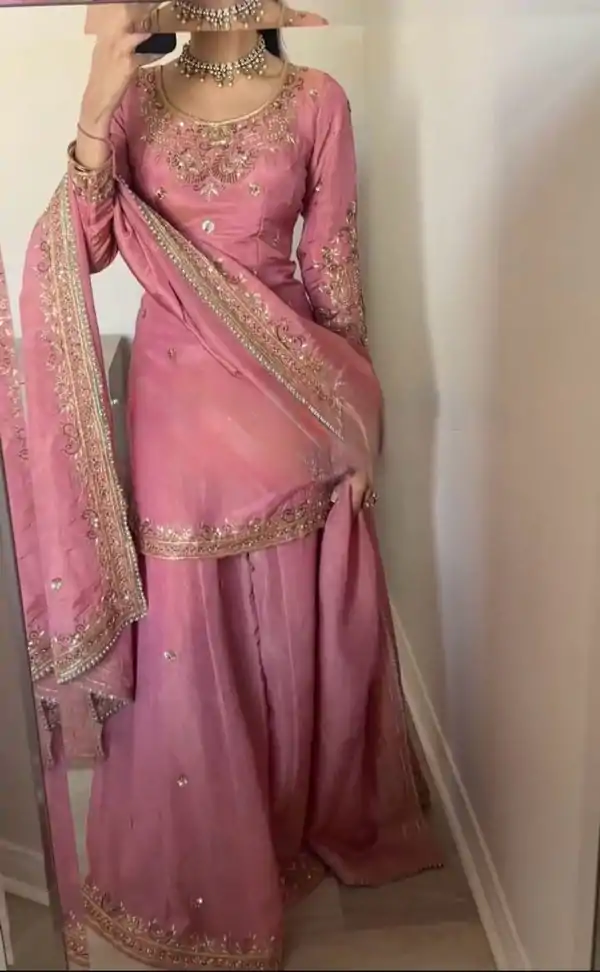 Peach Chinon Silk Sequence Work Salwar Suit - Image 4