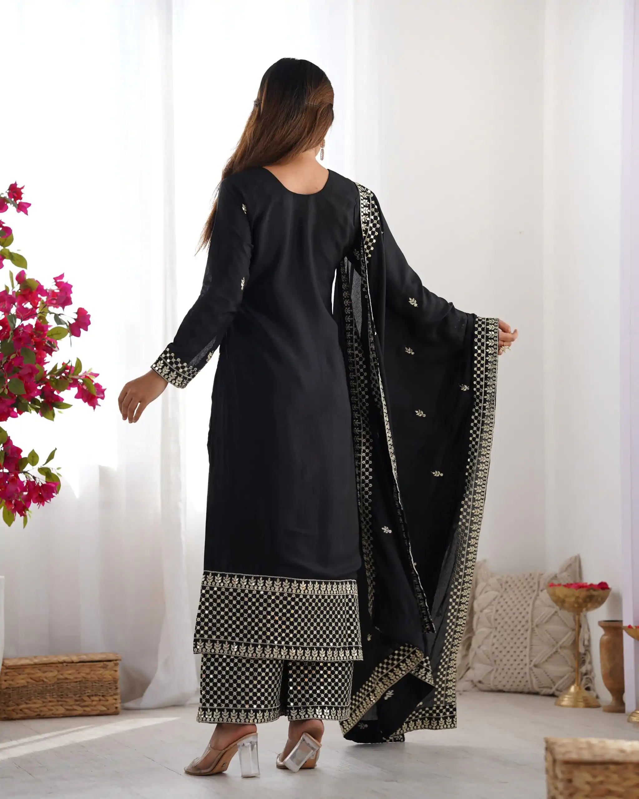 KB 282 Black Color Chinon Silk Embroidery With Jari Work Salwar Suit Casual, Wedding, Festive, Events . Expected Delivery  4-6 Working Days @1949/- only      | Jump Suits, Salwar suit, Casual Suits, Creative suits, Designer Suits, Palazzo Suits, Party Wear Suits, Patiala Suits, Straight Suits